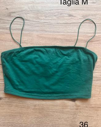 Top crop vintage verde bosco a spalline sottili