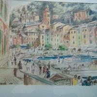 litografia Michele Cascella 1964 Portofino