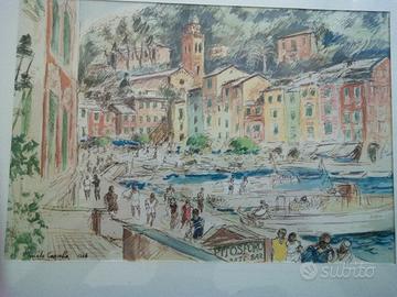litografia Michele Cascella 1964 Portofino