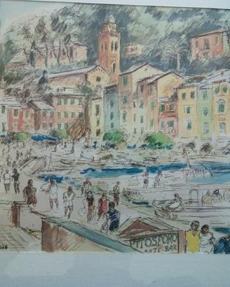 litografia Michele Cascella 1964 Portofino