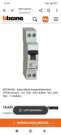 interruttori magnetotermici 10A BTicino 