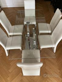 Set 6 sedie bianche effetto cocodrillo gambe croma