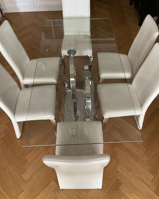 Set 6 sedie bianche effetto cocodrillo gambe croma