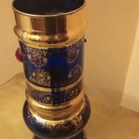 Vaso vetro soffiato Murano vintage Blu cobalto oro
