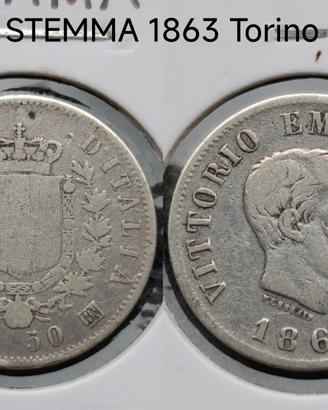 50c STEMMA 1863 T RARA 35€
