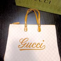 Tote bag shopping bag Gucci GG tela panna/arancio