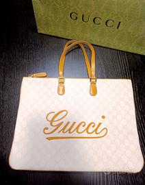 Tote bag shopping bag Gucci GG tela panna/arancio