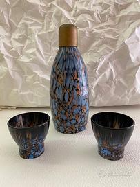 Bottiglia Vetro Murano+ 2 Bicchieri Vintage