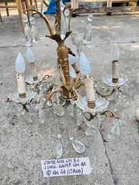 Lampadario (n2)vintage ottone gocce di cristallo 