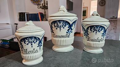Set di 3 Barattoli Erboristeria Vintage in Ceramic