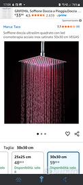 soffione doccia 30 x 30 a led