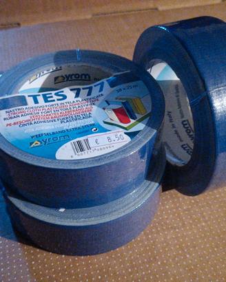 3 rotoli nastro telato 25 metri x 38 mm colore blu