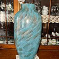 Vaso ad anfora celeste e oro in vetro di Murano