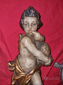 scultura PUTTO ANGELO CHERUBINO in legno