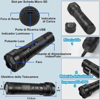 Torcia Action Camera 1080P HD con videocamera