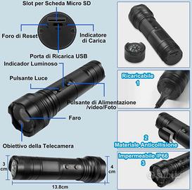 Torcia Action Camera 1080P HD con videocamera