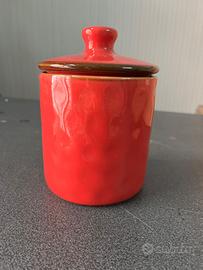 Barattolo rosso corallo in porcellana smaltata