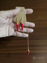 Set collana+orecchini cornetto portafortuna rosso