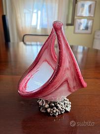 Coppa in vetro di Murano con base  in argento 925