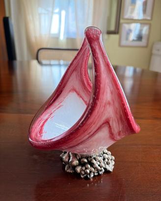 Coppa in vetro di Murano con base  in argento 925