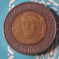 Moneta da 500 lire del 1994 Luca Pacioli Italia 