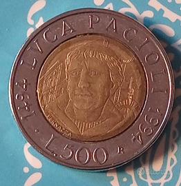 Moneta da 500 lire del 1994 Luca Pacioli Italia 