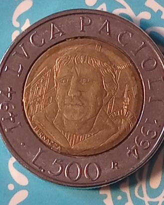 Moneta da 500 lire del 1994 Luca Pacioli Italia 