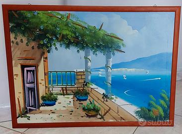 Quadro con Capri dipinto a mano su tela firmato.