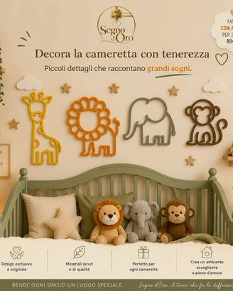 Set di 4 animaletti decorativi 3D per cameretta