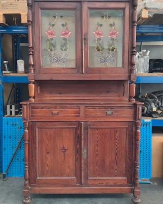 Credenza antica con vetrina decorata - primi '900