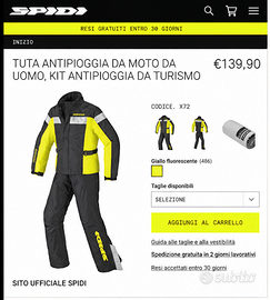 COMPLETO ANTIPIOGGIA MOTO SPIDI TOURING RAIN KIT X