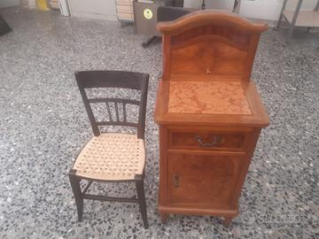 comodino più sedia anni 40