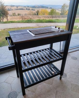 Grill elettrico ALPES INOX su carrello con ruote.