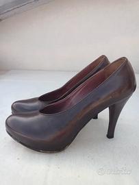 scarpe décolleté con plateau in pelle color prugna