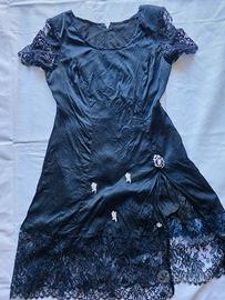 Elegante Vestito blu  con Pizzo