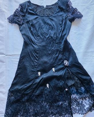 Elegante Vestito blu  con Pizzo