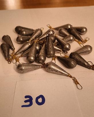 Set di 25 piombi da pesca da 30 gr. nuovi .