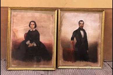 Grandi antichi ritratti del 1860 firnati pastello