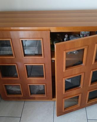 Mobile ingresso in legno con specchio, noce chiaro