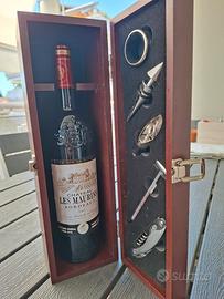 Cofanetto vino in legno con accessori completo 