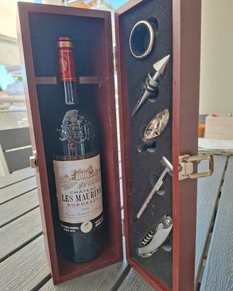 Cofanetto vino in legno con accessori completo 