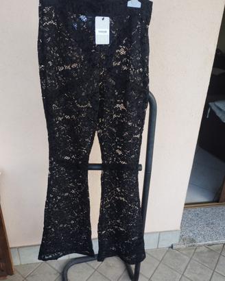 Pantaloni a zampa in pizzo nero Tezenis Taglia L