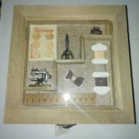 SCATOLA IN LEGNO con decorazioni per cucito