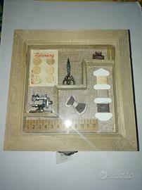 SCATOLA IN LEGNO con decorazioni per cucito
