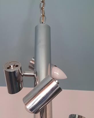 Lampadario anni  '70 cromato a 4 faretti orientabi