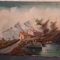 Quadro di paesaggio lago montagna