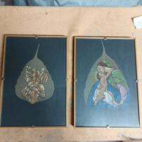 Coppia dipinti su foglia di fico sacro 