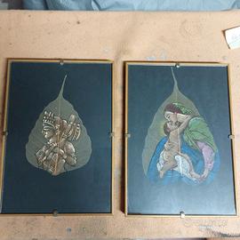 Coppia dipinti su foglia di fico sacro 