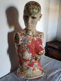 Manichino Busto Handmade Decoupage Vintage