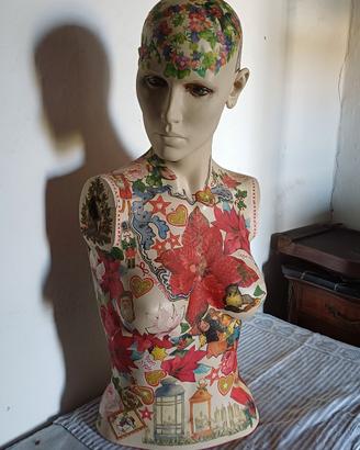 Manichino Busto Handmade Decoupage Vintage